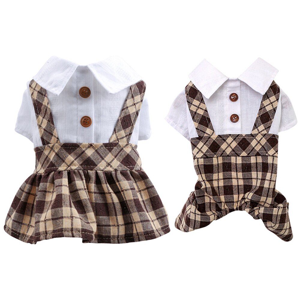 Couple Pet Dog Clothes College Style Plaid Dog Shirt/Dress Fashion Small Dog Cat Clothing Summer Dog Chihuahua Dress / Jumpsuit