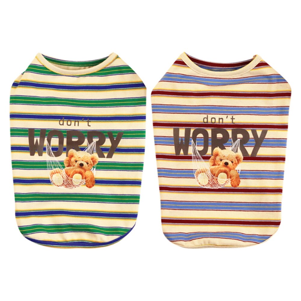 Cartoon Bear Pattern Dog Shirt Stripe Dog Clothes For Small Dogs Summer Chihuahua Tshirt Cute Puppy Vest Terrier Pet Clothes