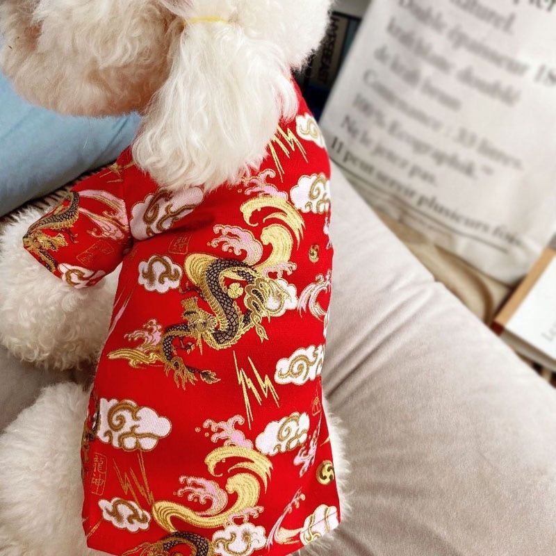 Pet Dog Cats New Year Clothes Dog Tang Suit Clothing French Bulldog Corgi Chihuahua Puppy Chinese Style Shirt Costume