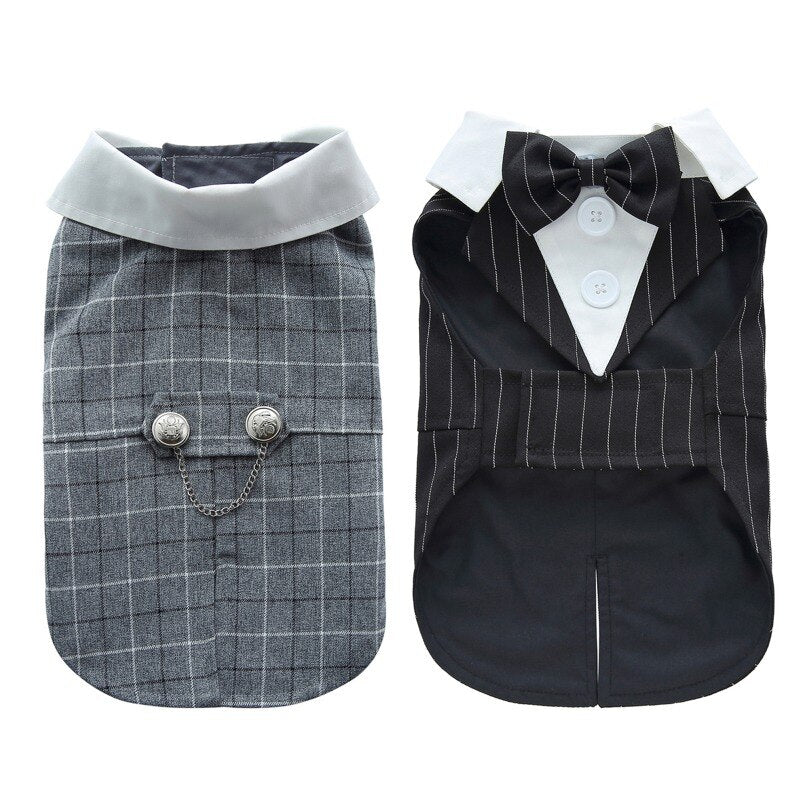 Gentleman Dog Clothes Wedding Suit Plaid Formal Shirt For Small Dogs Bowtie Tuxedo Pet Outfit Halloween Christmas Costume