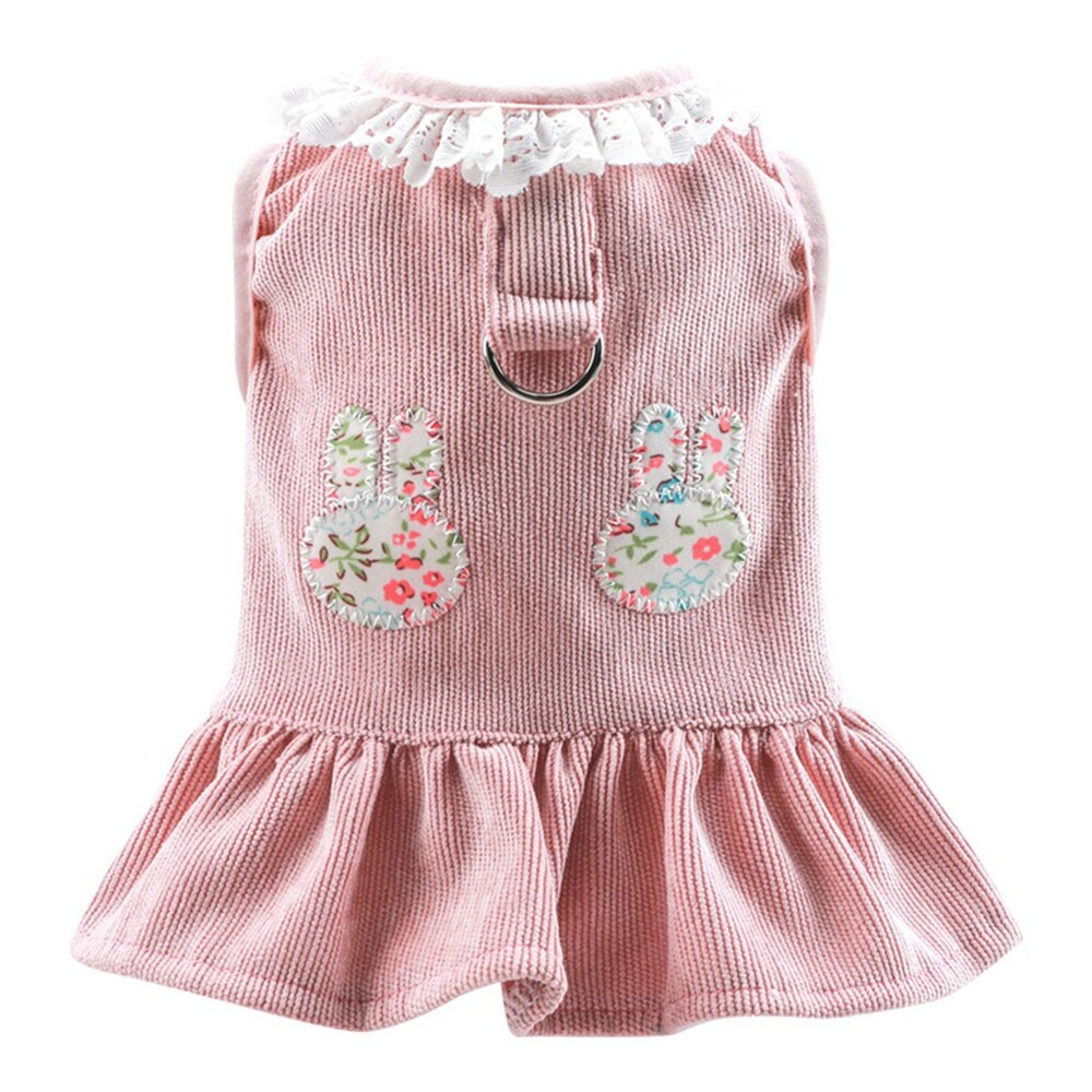 Cute Rabbit Printed Dog Dresses Summer Pet Dog Clothes Lovely Lace Collar Design Small Dog Puppy Cat Princess Dress Clothing