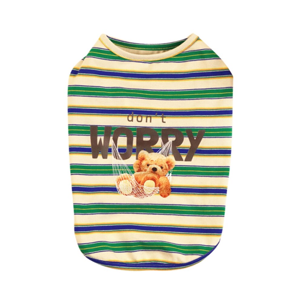 Cartoon Bear Pattern Dog Shirt Stripe Dog Clothes For Small Dogs Summer Chihuahua Tshirt Cute Puppy Vest Terrier Pet Clothes