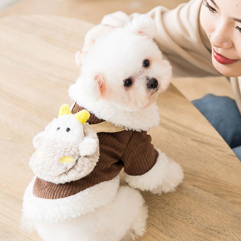 Corduroy Pet Dog Clothes Winter Warm Dog Coat With Cute Cow Design Pet Clothing For Small Medium Large Dogs Chihuahua Jacket