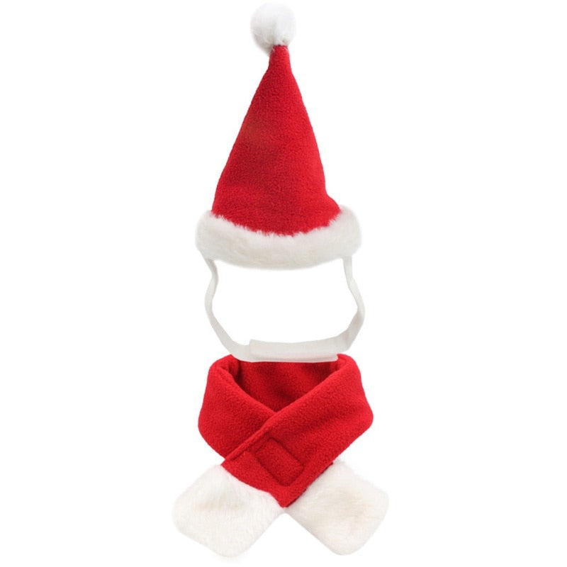 Pet Santa Hat And Scarf Christmas Costume Accessories Puppy Cat Christmas Dress Up Scarf Hat Set Winter Warm Pet Accessories