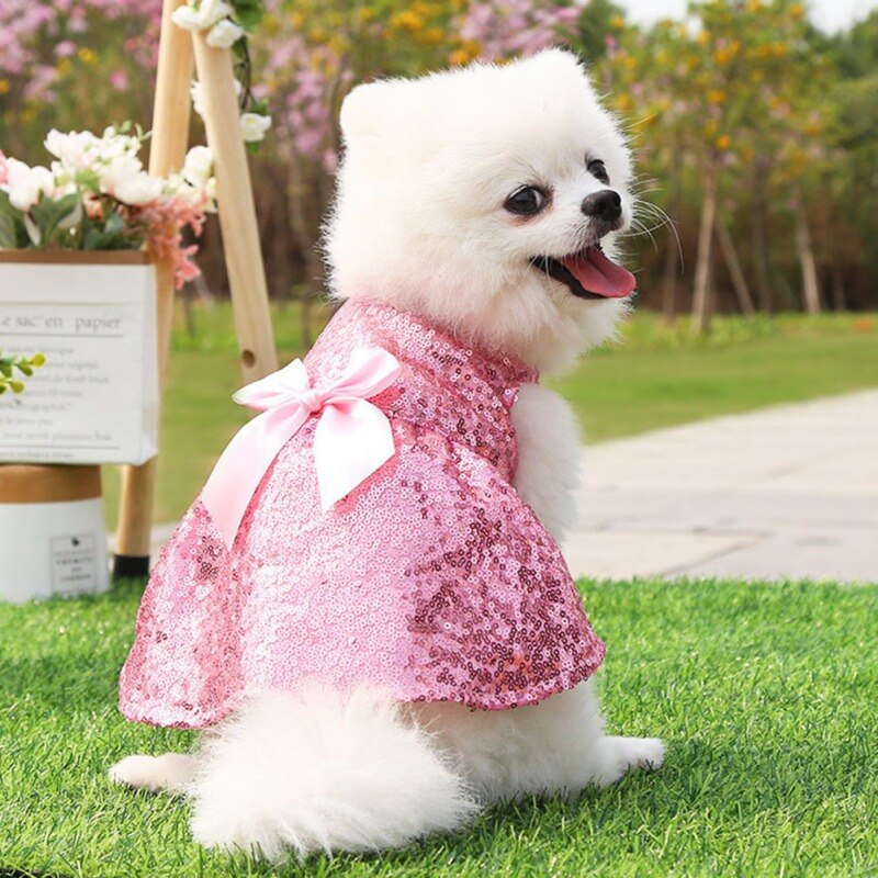 Pet Clothes For Dog Cat Sequin Dress Bowknot Princess Dress Pet Clothing Romantic Pet Wedding Dress Summer Sweety Dog Costume