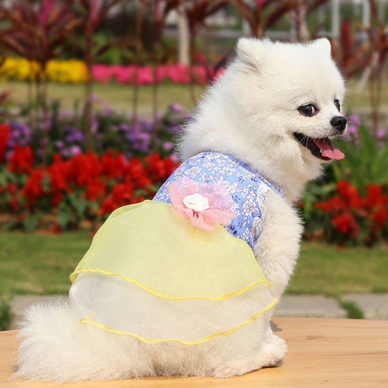 Pet Dog Dress Summer Pet Clothes Flower Vest Gauze Tutu Skirt Puppy Cat Princess Dress Wedding Clothes Chihuahua Pet Apparels