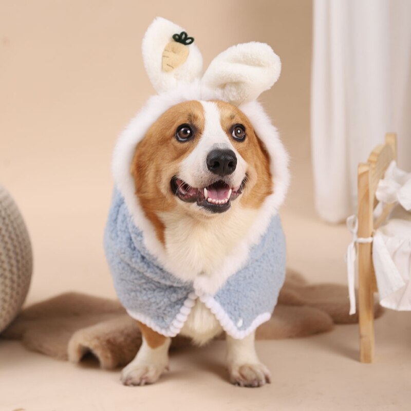 Pet Dog Clothes Puppy Cloak Poncho Cape With Rabbit Ear Hat Pet Costume Soft Fleece Clothing For Cat Small Medium Dog Coat
