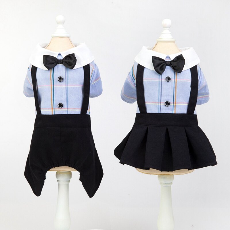 Pet Tutu Dress Dog Cat Spring Summer Stripes Rompers Clothes For Dog Boys Small Dog Girls Bowknot Dress Dog Couple Clothing L