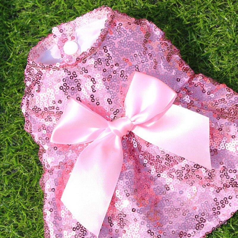 Pet Clothes For Dog Cat Sequin Dress Bowknot Princess Dress Pet Clothing Romantic Pet Wedding Dress Summer Sweety Dog Costume