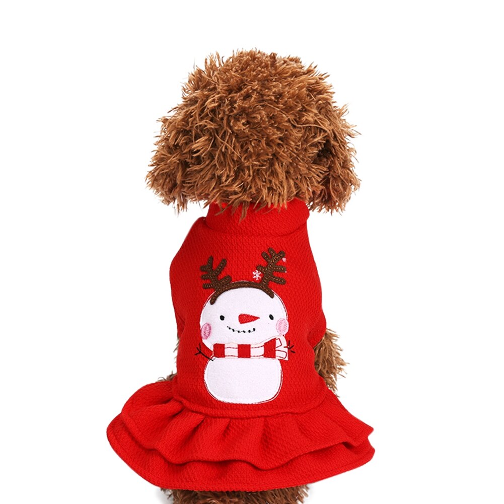 Corduroy Pet Dog Clothes Christmas Dog Girl Dress New Year Costume Cute Snowman Princess Dress Warm Small Dog Apparel Clothing