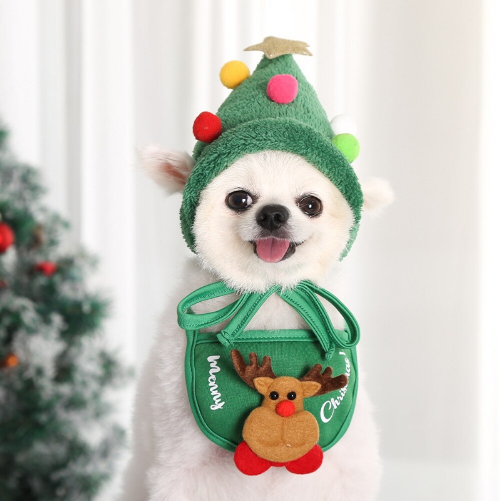 Christmas Dog Bandana Scarf Cotton Washable Dog Scarf Bow Tie Pet Cat Elk Hat Cute Santa Triangular Bibs Party Dog Accessories
