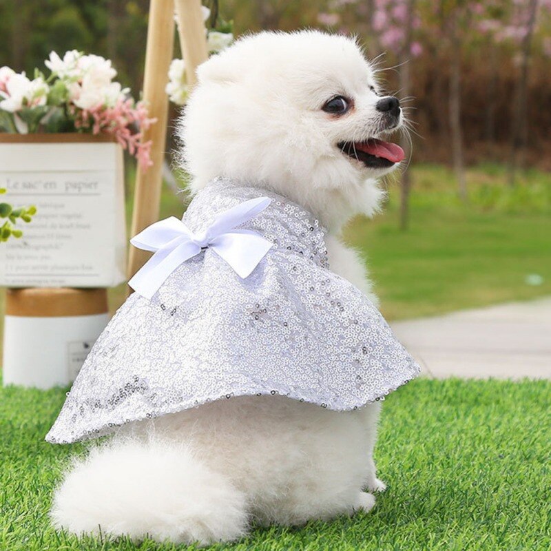 Pet Clothes For Dog Cat Sequin Dress Bowknot Princess Dress Pet Clothing Romantic Pet Wedding Dress Summer Sweety Dog Costume