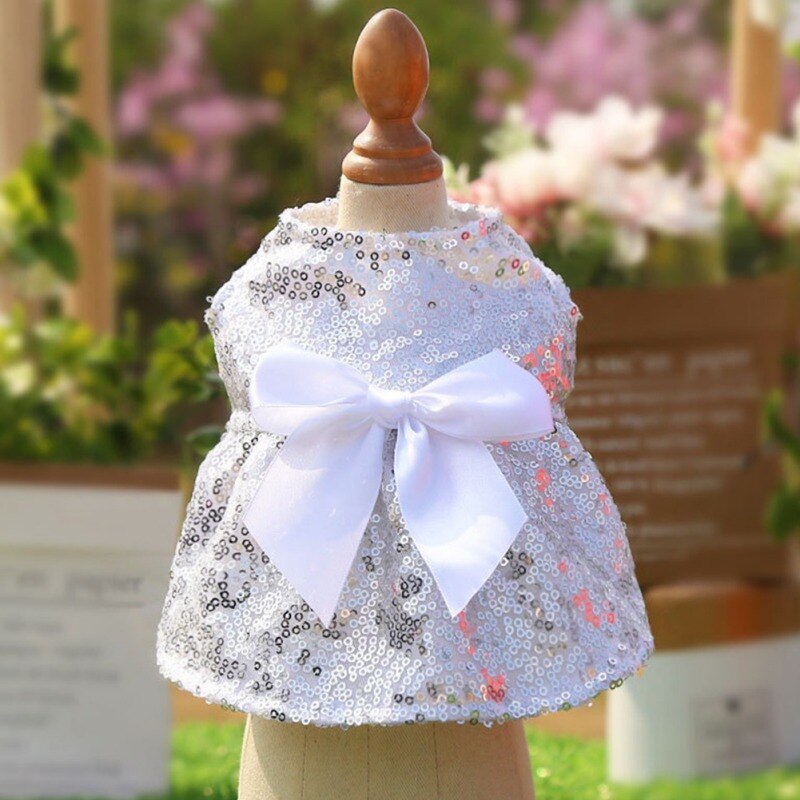 Pet Clothes For Dog Cat Sequin Dress Bowknot Princess Dress Pet Clothing Romantic Pet Wedding Dress Summer Sweety Dog Costume