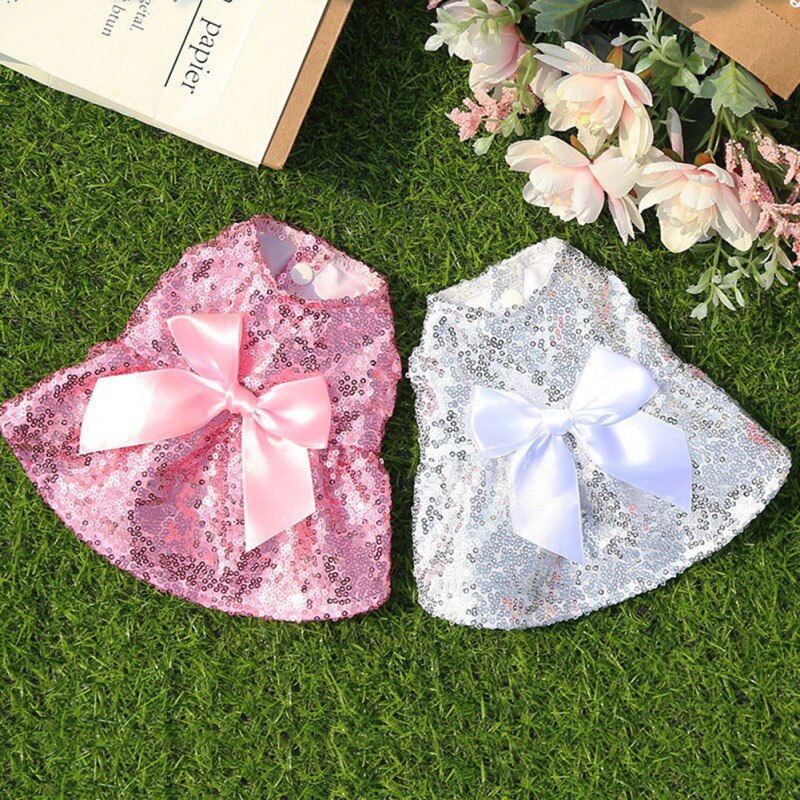 Pet Clothes For Dog Cat Sequin Dress Bowknot Princess Dress Pet Clothing Romantic Pet Wedding Dress Summer Sweety Dog Costume