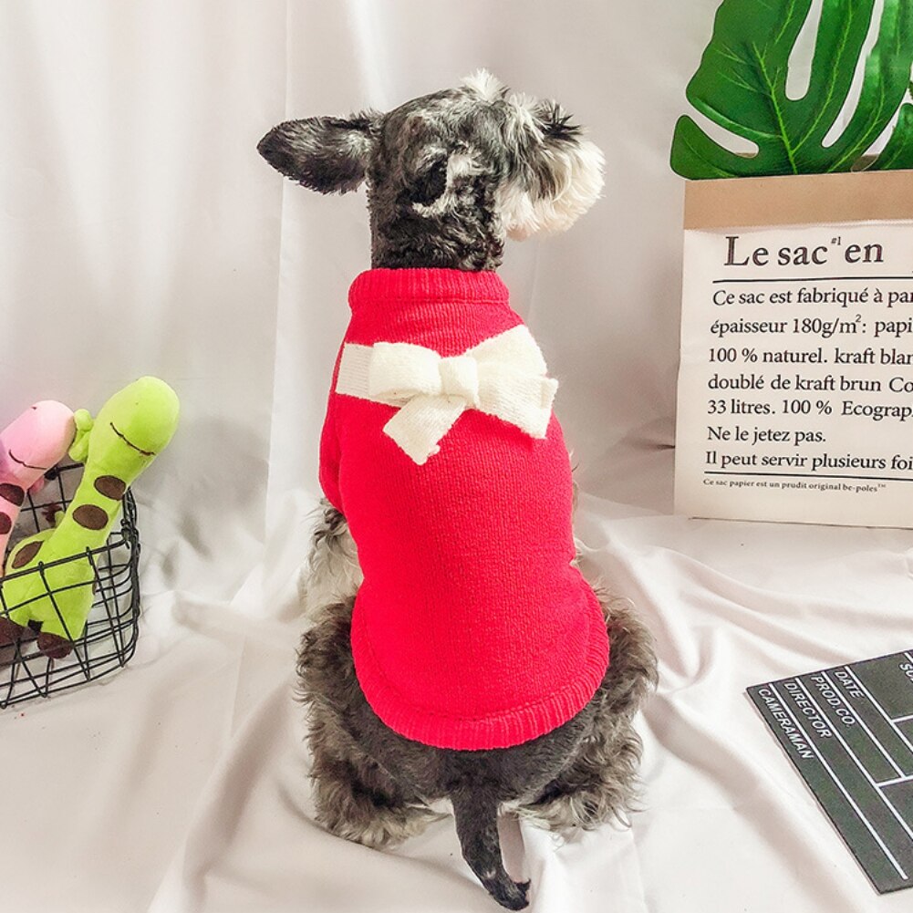 Warm Dog Sweater Winter Dog Cat Clothes Turtleneck Pet Sweater with Bow Knitted Pullover For Small Medium Large Dogs Cats