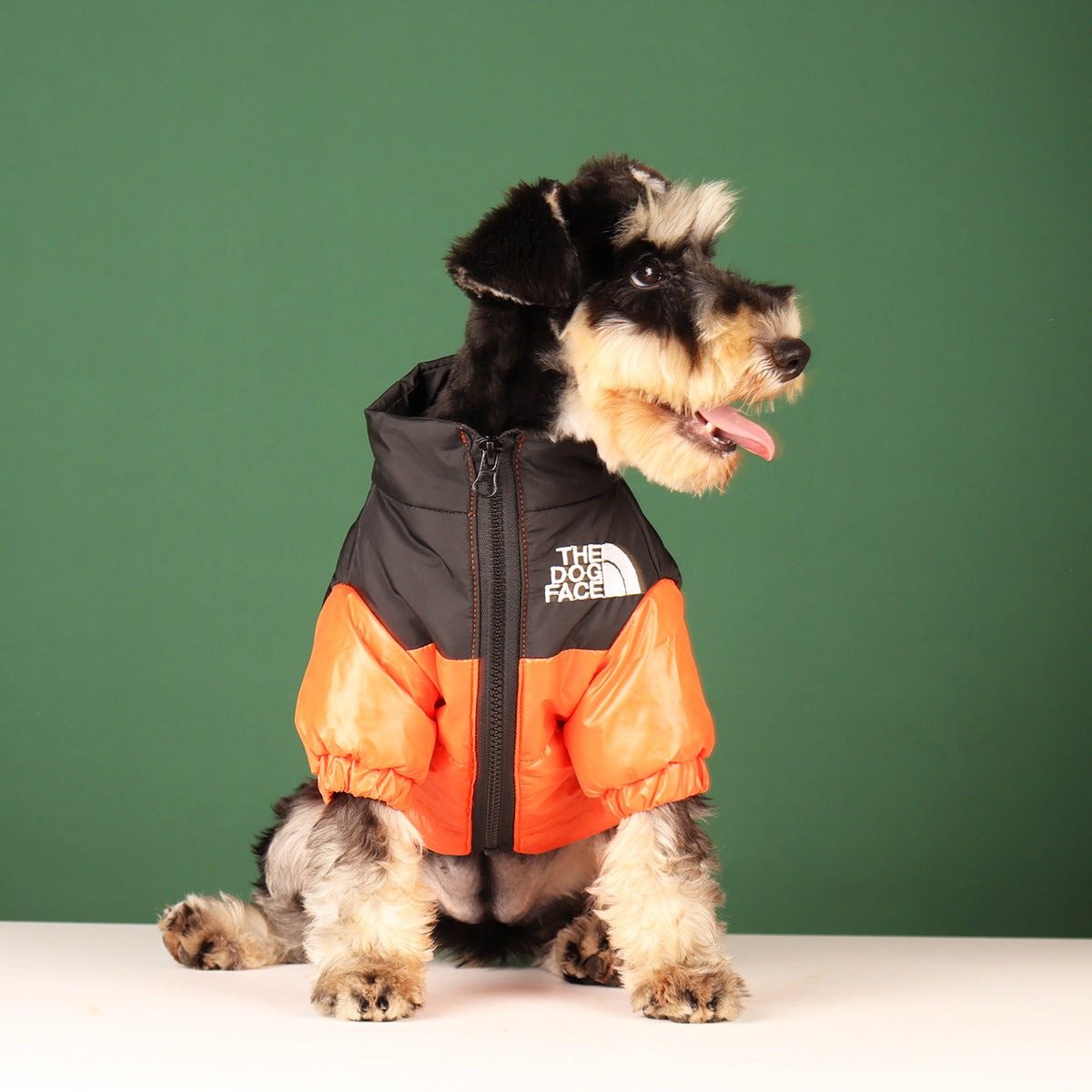 The Dog Face Orange Embroidered Puffer Jacket for Dogs