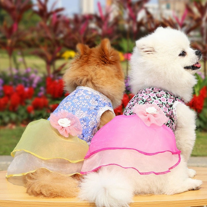 Pet Dog Dress Summer Pet Clothes Flower Vest Gauze Tutu Skirt Puppy Cat Princess Dress Wedding Clothes Chihuahua Pet Apparels