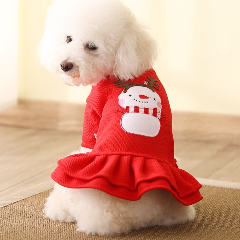 Corduroy Pet Dog Clothes Christmas Dog Girl Dress New Year Costume Cute Snowman Princess Dress Warm Small Dog Apparel Clothing
