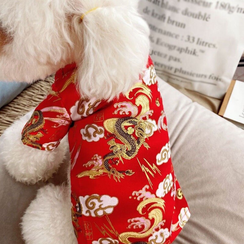 Pet Dog Cats New Year Clothes Dog Tang Suit Clothing French Bulldog Corgi Chihuahua Puppy Chinese Style Shirt Costume