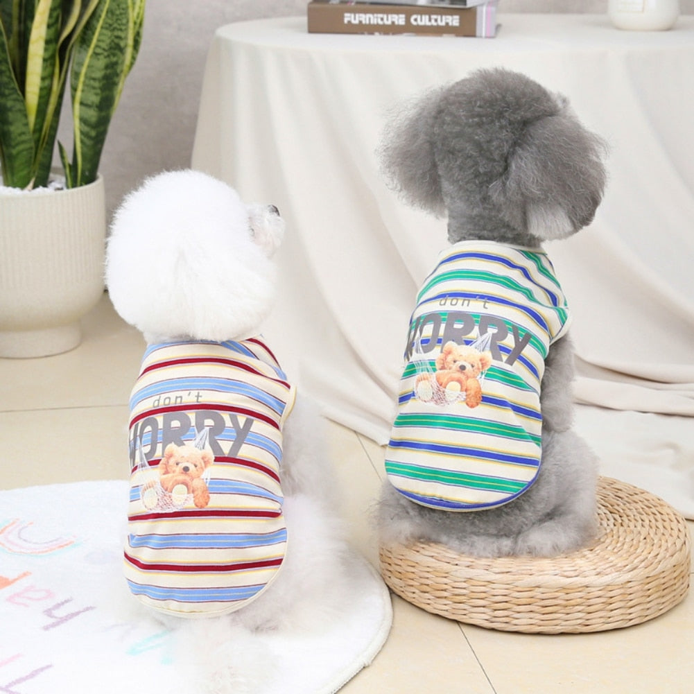 Cartoon Bear Pattern Dog Shirt Stripe Dog Clothes For Small Dogs Summer Chihuahua Tshirt Cute Puppy Vest Terrier Pet Clothes