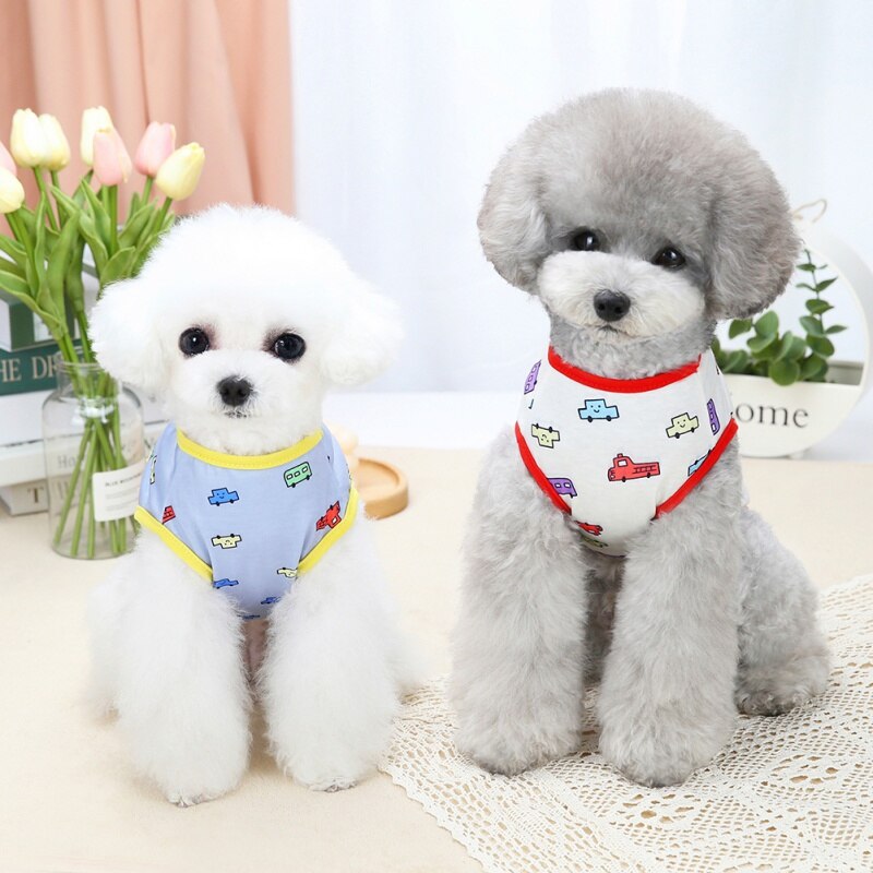 Summer Dog Clothes Cartoon Car Printed Dog Vest Small Puppy Cotton T Shirts For Dog Cat Sleeveless Top Yorkie Chihuahua Outfits