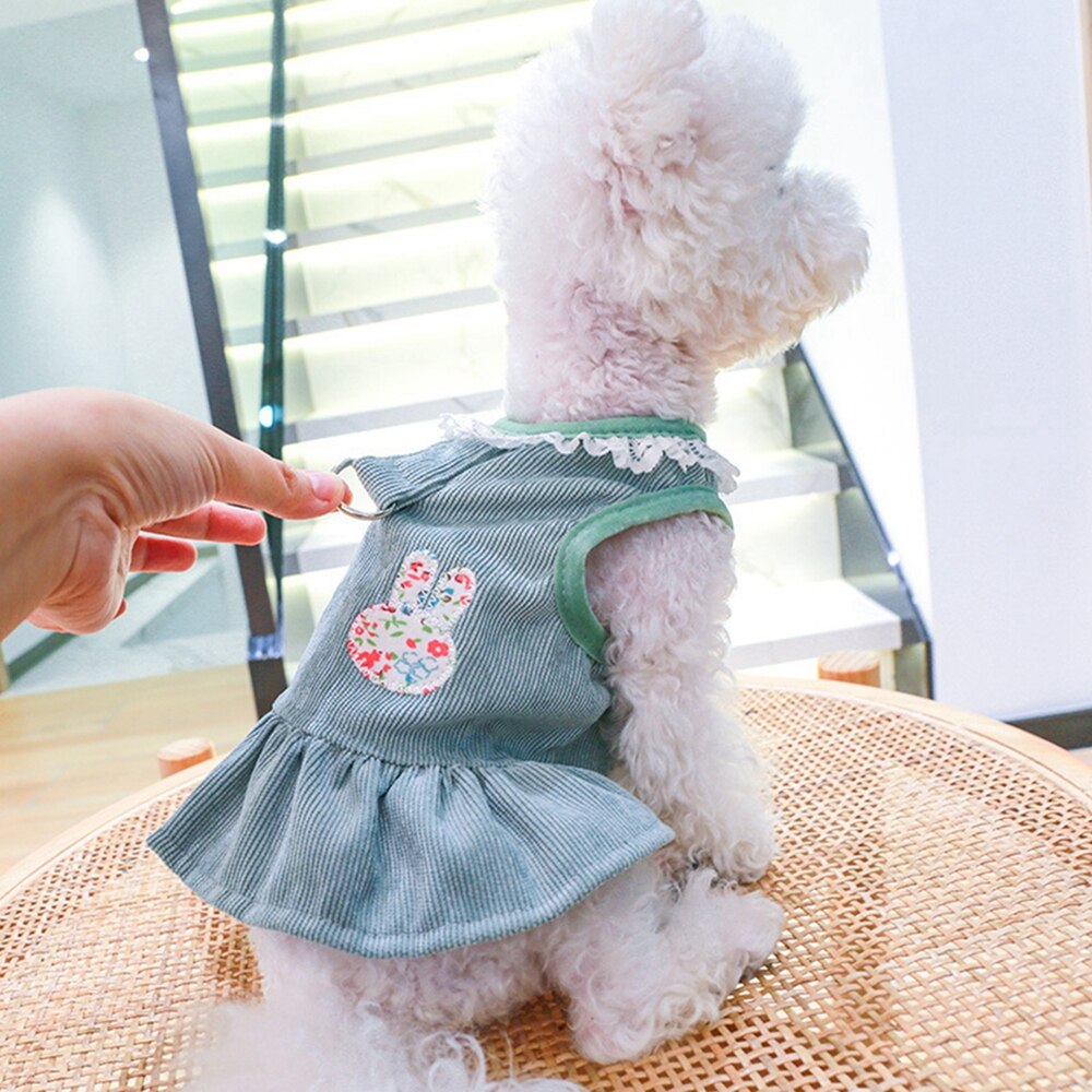 Cute Rabbit Printed Dog Dresses Summer Pet Dog Clothes Lovely Lace Collar Design Small Dog Puppy Cat Princess Dress Clothing