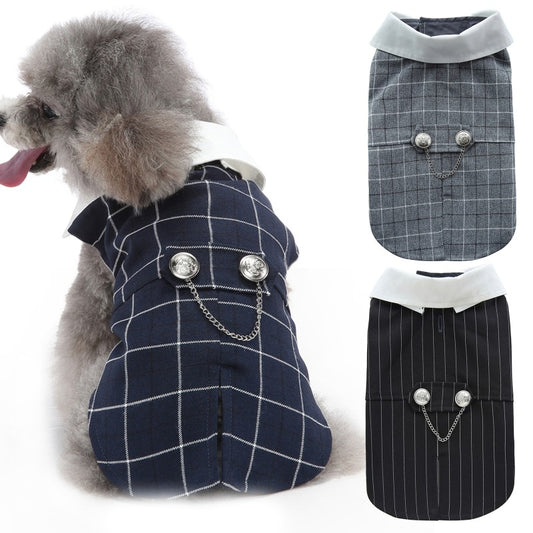 Gentleman Dog Clothes Wedding Suit Plaid Formal Shirt For Small Dogs Bowtie Tuxedo Pet Outfit Halloween Christmas Costume
