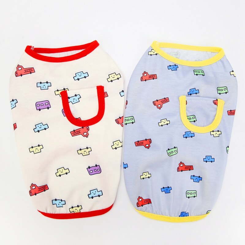 Summer Dog Clothes Cartoon Car Printed Dog Vest Small Puppy Cotton T Shirts For Dog Cat Sleeveless Top Yorkie Chihuahua Outfits