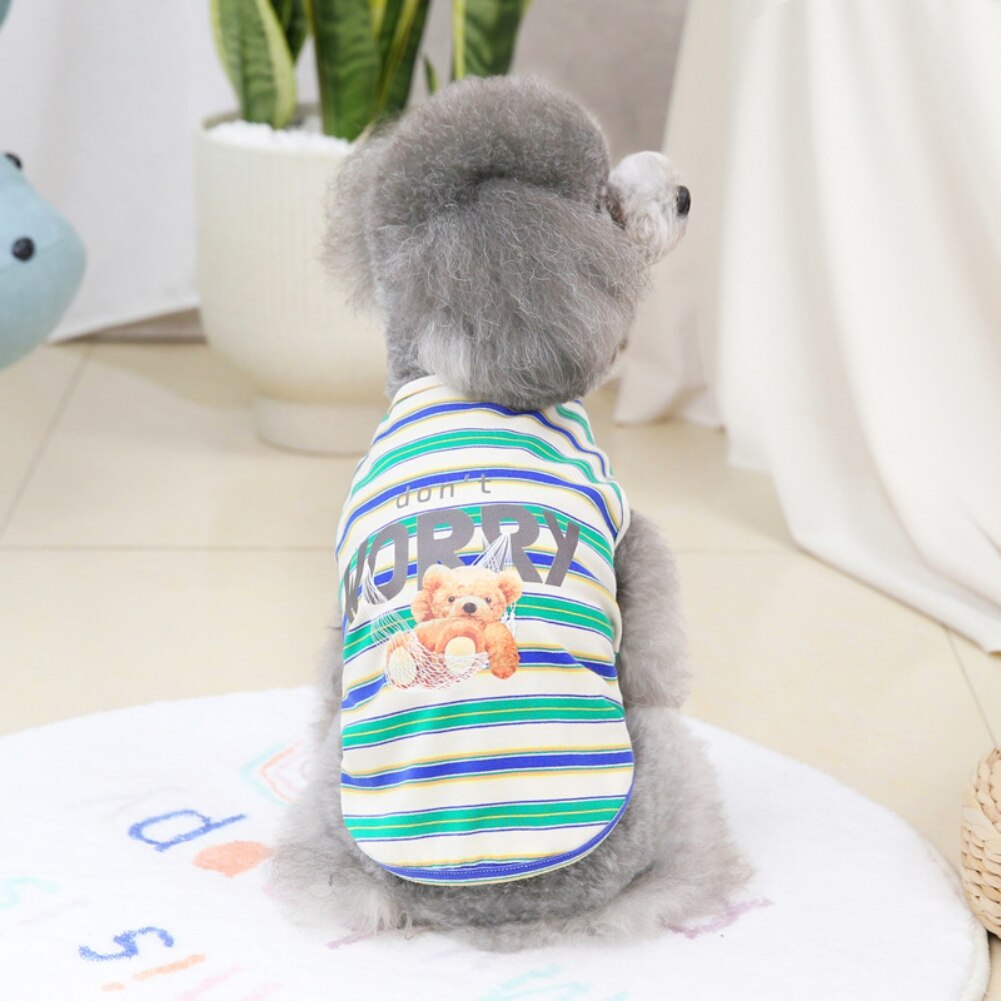 Cartoon Bear Pattern Dog Shirt Stripe Dog Clothes For Small Dogs Summer Chihuahua Tshirt Cute Puppy Vest Terrier Pet Clothes