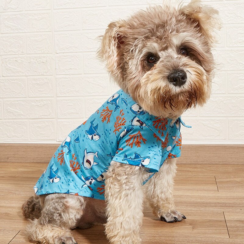 Summer Pet Dog Clothes Printed Beach Shirts Hawaiian Style Floral Plaid T Shirt For Puppy Small Cat Dog Chihuahua Clothing
