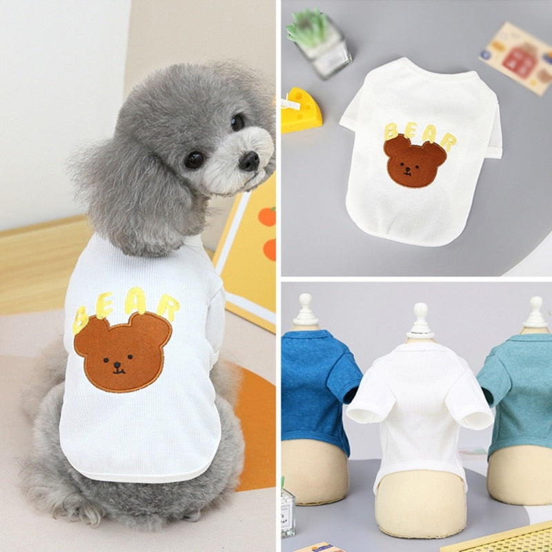Summer Dog Clothes Cute Bear Printed Puppy Cats Vest T Shirt Chihuahua Pug Sport T Shirts Cartoon Pets Costume Cat Clothing