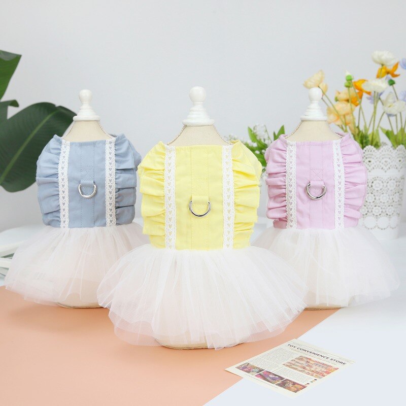 Cute Sweet Dog Dress For Small Dog Party Birthday Puppy Wedding Denim Gauze Tutu Dress Summer Pet Clothes For Dog And Cat