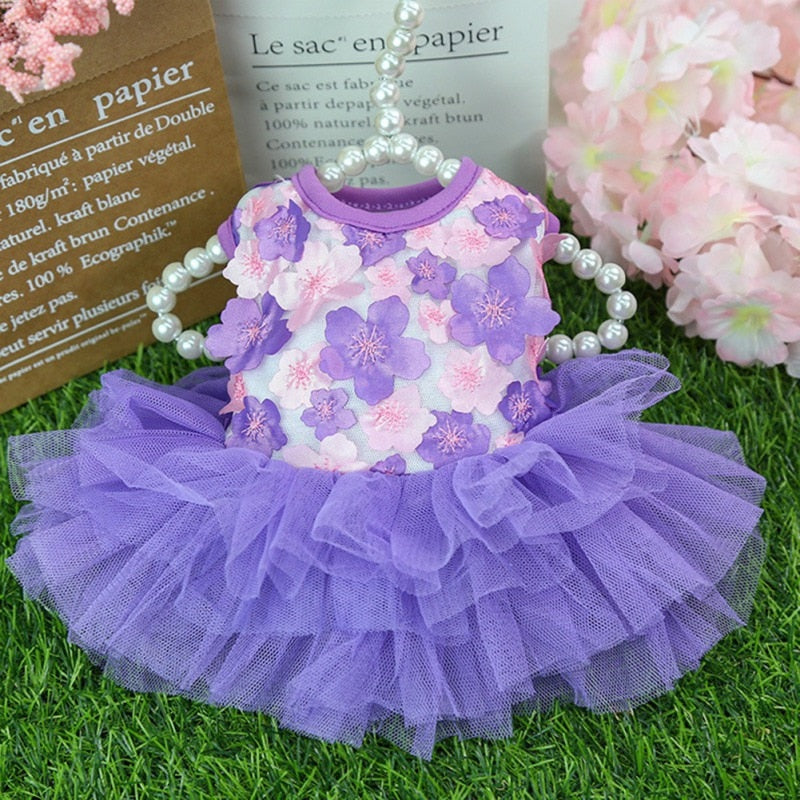 Lace Chiffon Small Dog Dress Sweet Flowers Pet Princess Dress